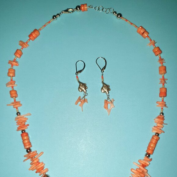 Authentic Native American Angel Skin Coral 925 Sterling Silver Ocean Jewelry Set - Picture 8 of 15